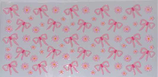 Pink Coquette Bow UV DTF Cup Wrap | Daisy Bow Aesthetic Glass Can Transfer | Cute Girly 16oz Cup Decal | All Over Bow Wrap