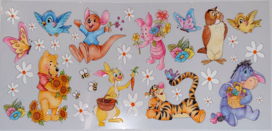 Cute Spring Animal UV DTF Cup Wrap | Cartoon Style Floral Glass Can Transfer | Whimsical Character 16oz Cup Decal