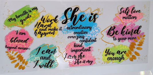 Self Love Affirmation UV DTF Cup Wrap | Motivational Glass Can Transfer | Positive Mindset 16oz Cup Decal | Inspirational Wrap
