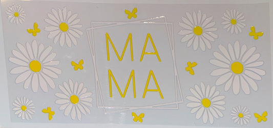 Daisy Mama UV DTF Cup Wrap | Minimalist Mama Glass Can Transfer | Yellow Floral 16oz Cup Decal | Cute Mom Wrap