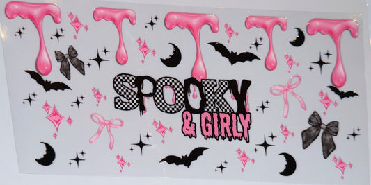 Spooky & Girly UV DTF Cup Wrap | Pink Drip Goth Coquette Glass Can Transfer | Halloween Aesthetic 16oz Cup Decal